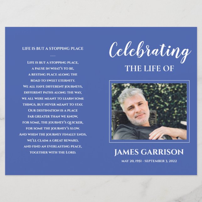 Blue Celebration of Life Funeral Program (Front)