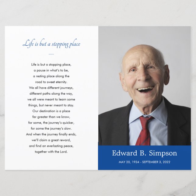 Blue Celebration of Life Funeral Program Photo (Front)