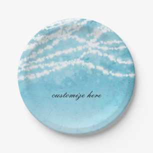 Blue Celestial String Lights Rustic Wedding Party Paper Plate