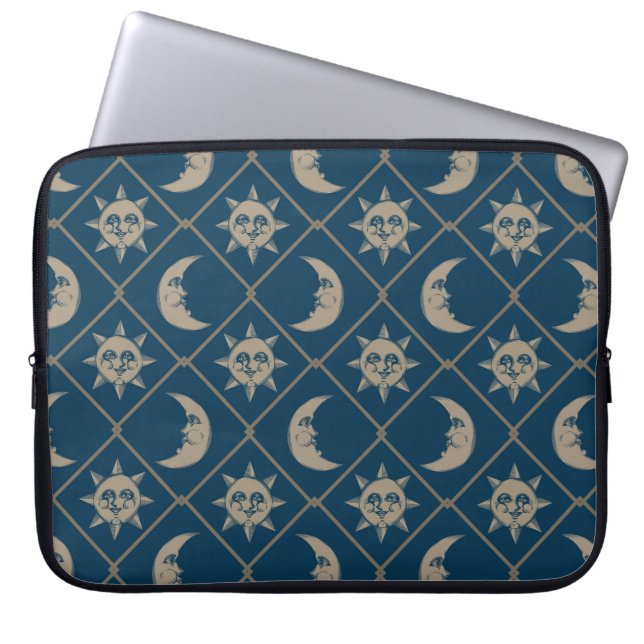 Blue Celestial Sun And Moon Laptop Sleeve (Front)
