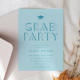Blue Celestial Typography Grad Party  Invitation