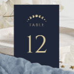 Blue Celestial Wedding Table Number<br><div class="desc">Guide your guests with the "Blue Celestial Wedding Table Numbers, " against a striking blue background. Moon phases subtly integrated into the design symbolise the progression of tables,  creating a celestial journey for your wedding guests.</div>