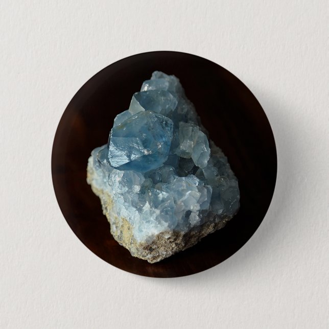 Blue Celestite Crystal 6 Cm Round Badge (Front)