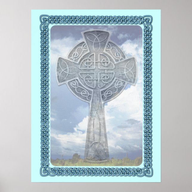 Blue Celtic Cross And Clouds Poster (Front)