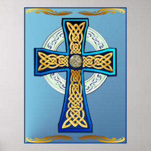 Blue Celtic Cross Poster