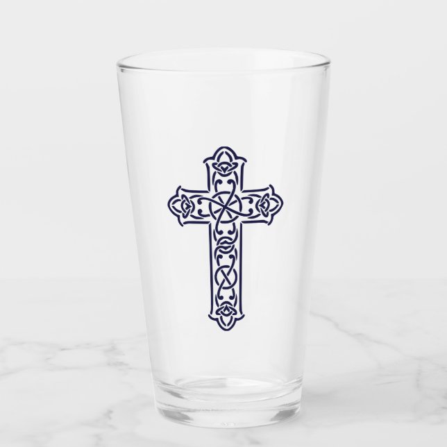Blue Celtic High cross Glass (Front)