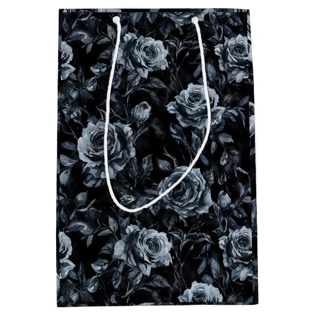 Blue Cemetery Roses Gothic Occult Medium Gift Bag (Front)