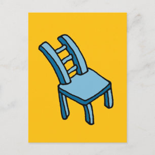 Blue Chair Cartoon Illustration Greeting Postcard