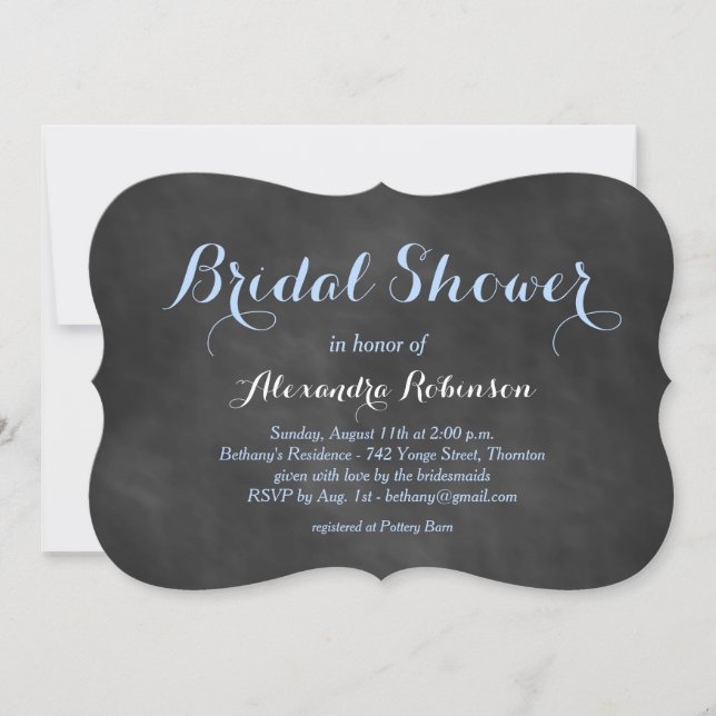 Blue Chalk Bridal Shower Invitation (Front)
