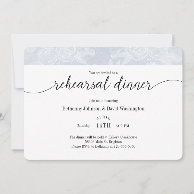 Blue Chalk Rehearsal Dinner Invitation (Front)