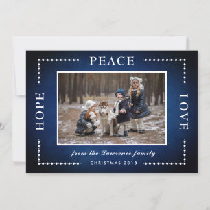 Blue Chalkboard Hope Peace Love Christmas Photo Holiday Card