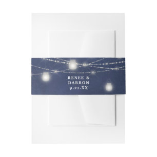 Blue Chalkboard & White Mason Jar String Lights Invitation Belly Band