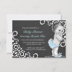 Blue ChalkboardVintage Baby Shower Blue Invitation