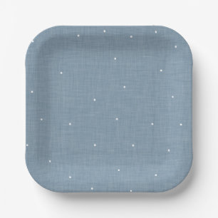 Blue chambray effect cute simple polka dot  paper plate