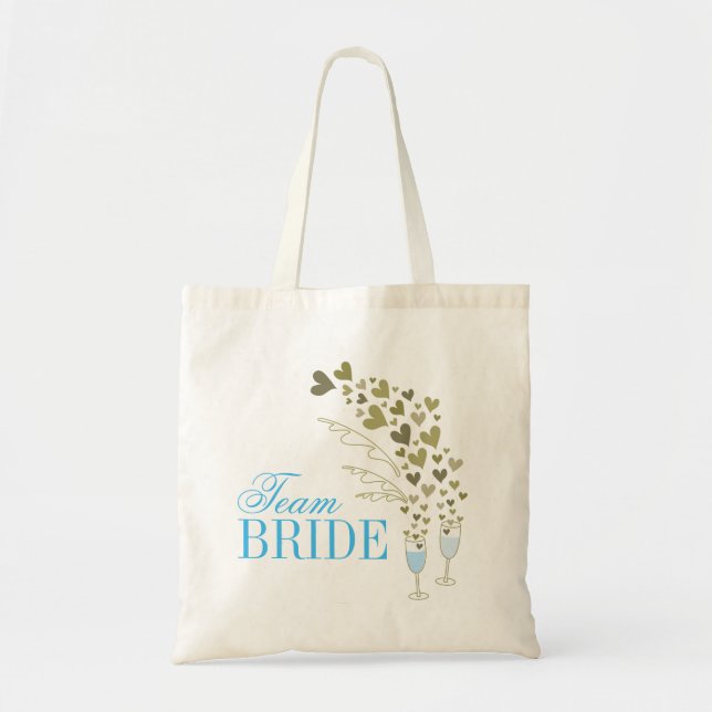 Blue Champagne Cheers Bachelorette Bridal Tote Bag (Front)