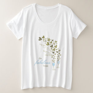 Blue Champagne Cheers & Gold Hearts Fabulous Bride Plus Size T-Shirt