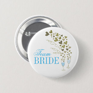 Blue Champagne Cheers & Hearts Team Bride Wedding 6 Cm Round Badge
