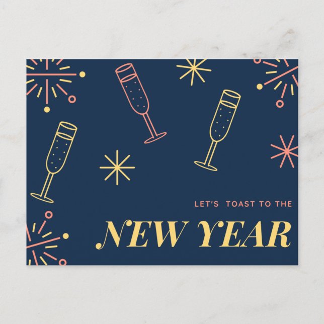 Blue Champagne Firework New Year Design Postcard (Front)