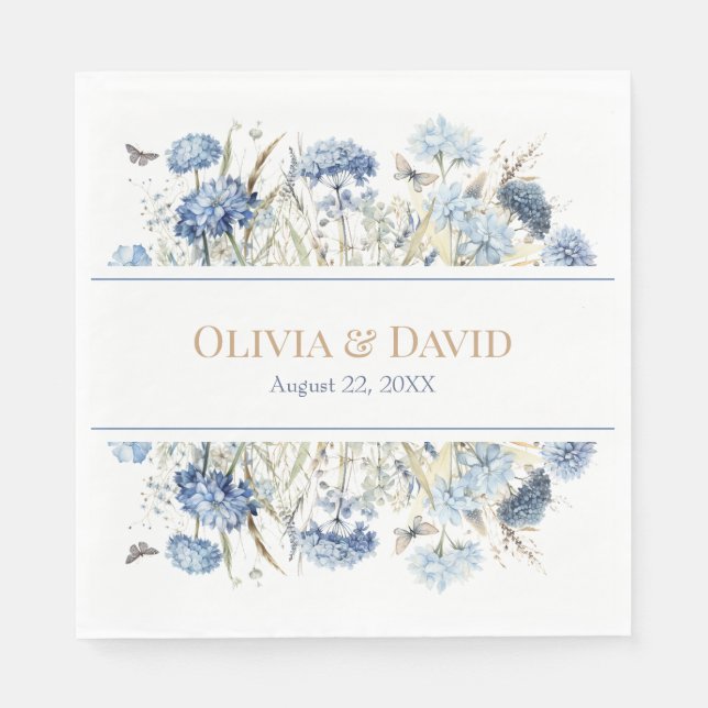 Blue Champagne Hydrangea Classic Wedding Napkin (Front)