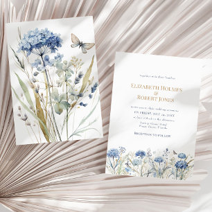 Blue Champagne Hydrangea Meadow Wedding Invitation