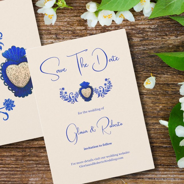 Blue Champagne Milagro Heart Mexican Save the Date Invitation (Creator Uploaded)