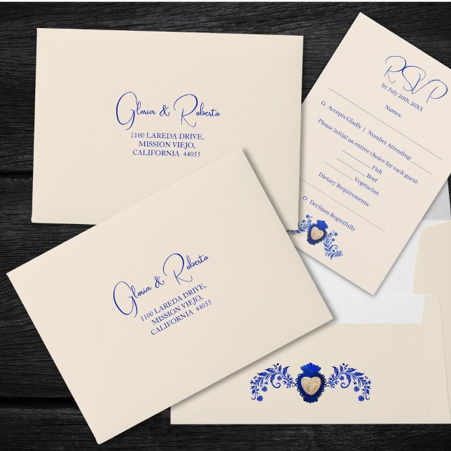 Blue Champagne Milagro Heart Mexican Wedding RSVP Envelope (Creator Uploaded)