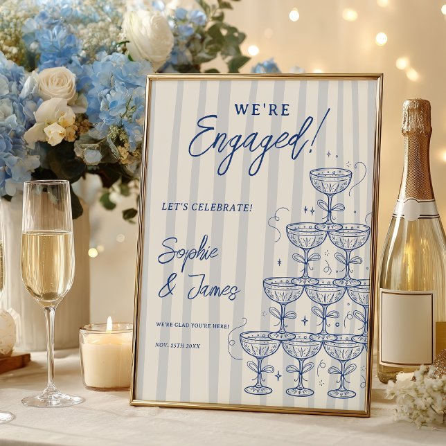 Blue Champagne Tower Engagement Wedding Welcome Poster (Blue Champagne Tower Engagement Wedding Welcome Poster)
