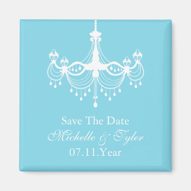 Blue Chandelier Save The Date Magnet (Front)