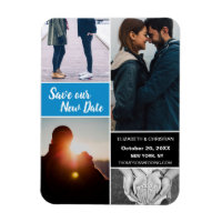 Blue Change date Save our New Date Wedding Photo