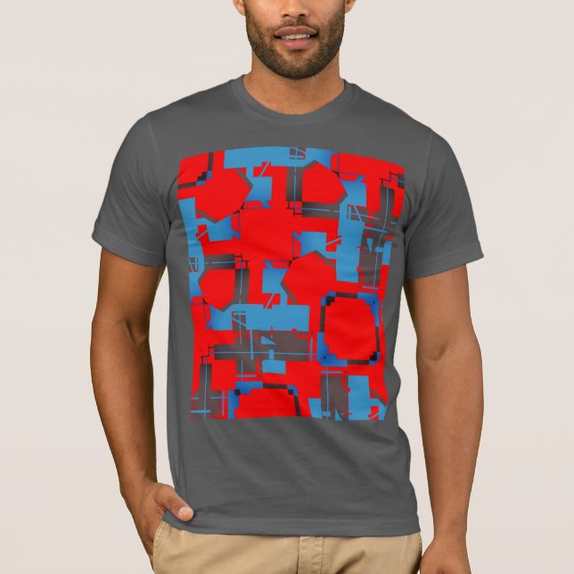 Blue Charcoal Red Diagonal Abstract MCM-inspired T-Shirt (Front)
