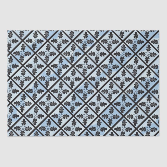 Blue Charter Oak Quilt Pattern Tissue Paper (Front)