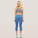 Blue Check Chequered Board Pattern Capri Leggings<br><div class="desc">A blue on blue chequerboard patterned pair of leggings with squares of royal blue and navy blue with a matching bright royal blue waistband.</div>