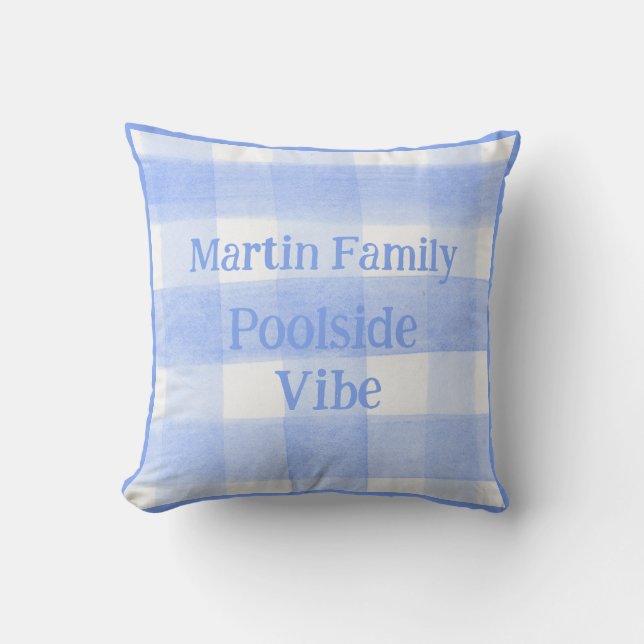 Blue Check Gingham POOLSIDE VIBE Cushion (Front)