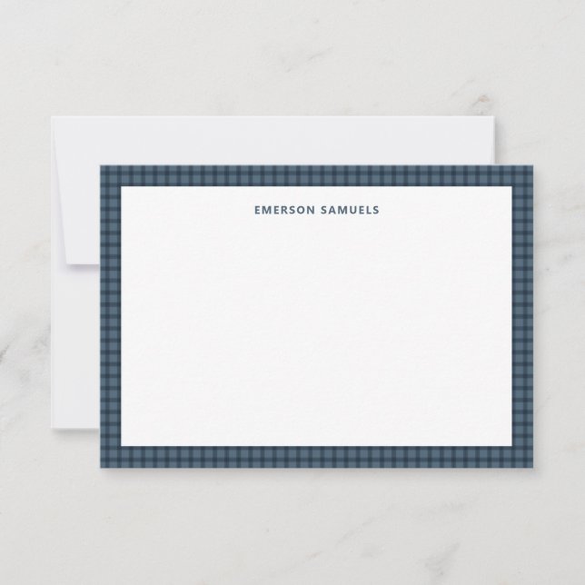 Blue check plaid simple framed personal card (Front)