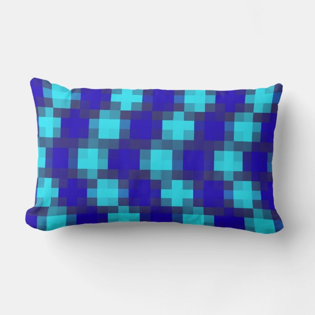 Blue Check Squares Pattern, Lumbar Cushion (Front)