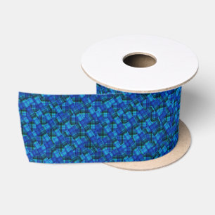 Blue Checked Tartan Design, Satin Ribbon