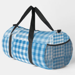 Blue Checker Patchwork Pattern Large Duffle Bag