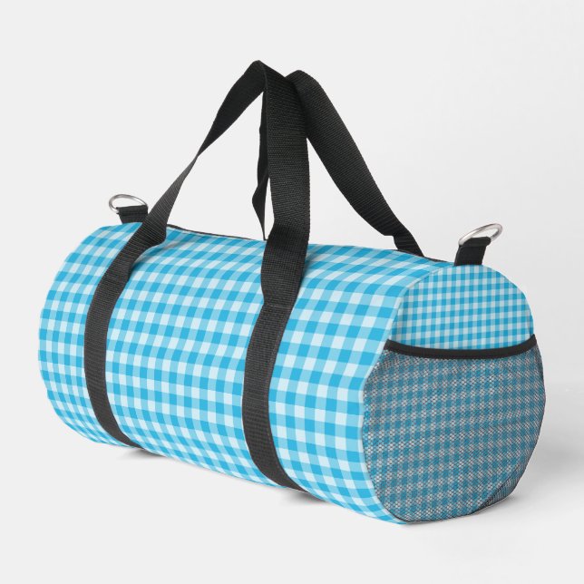 Blue Checkerboard Pattern Small Duffle Bag (Right Corner)
