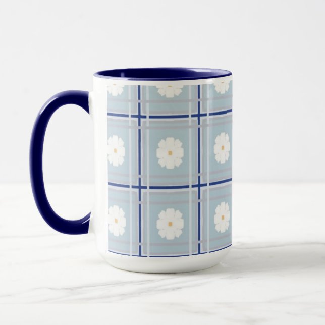 Blue Checkered Daisy pattern Mug (Left)