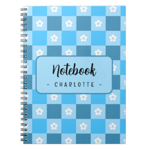Blue Checkered Floral Notebook