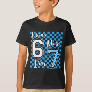 Blue Checkered I Was 6 Now I'm 7 Birthday Boys Bda T-Shirt