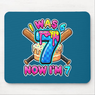 Blue Checkered I Was 6 Now I'm 7 Birthday Cake Bas Mouse Pad