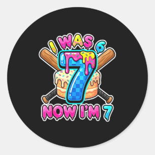 Blue Checkered I Was 6 Now Im 7 Birthday Cake Base Classic Round Sticker