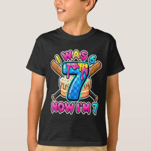 Blue Checkered I Was 6 Now Im 7 Birthday Cake Base T-Shirt