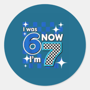 Blue Checkered I Was 6 Now I'm 7 Birthday Classic Round Sticker