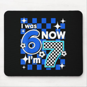 Blue Checkered I Was 6 Now Im 7 Birthday Soccer Bo Mouse Pad