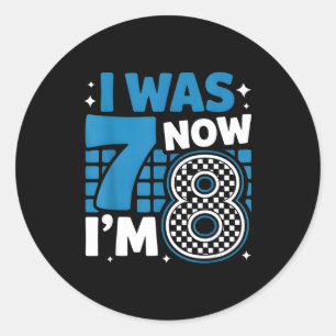 Blue checkered i was 7 now i'm 8 birthday boy bday classic round sticker