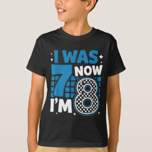 Blue checkered i was 7 now i'm 8 birthday boy bday T-Shirt