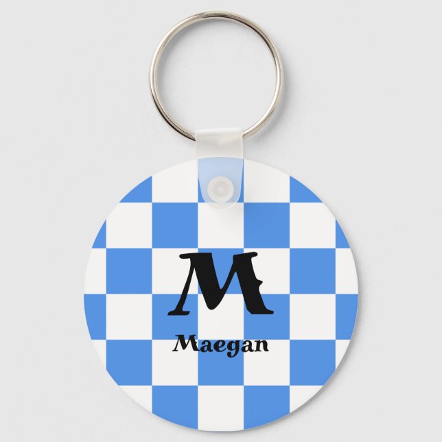 Blue Checkered Pattern Background Keychain (Front)