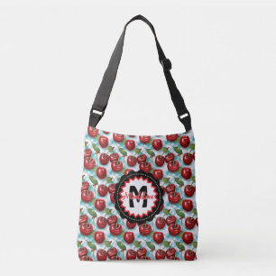 Blue Checkered Plaid Cherry Pattern Personalized Crossbody Bag
